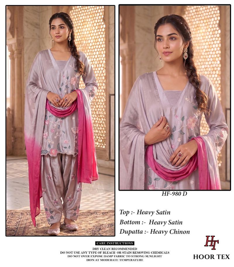 Hoor Tex 980 A To D Satin Embroidery Salwar Kameez 